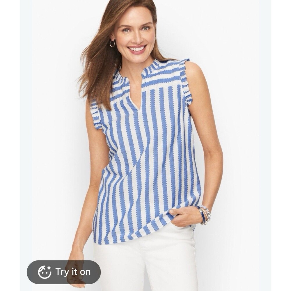 Talbots Women’s RUFFLE TRIM SHELL - WAVY STRIPE Tank Size XL Career School